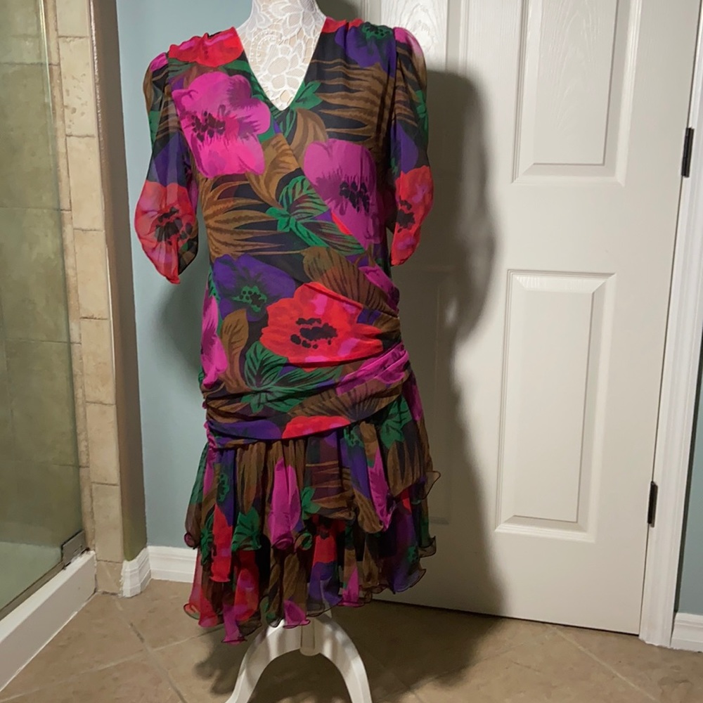 Vintage RARE Frank Usher floral asymmetrical dress